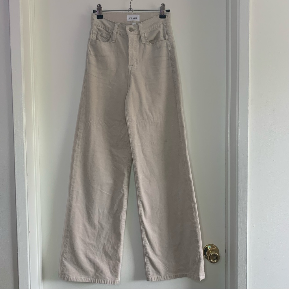 Frame Le Slim Palazzo in Bone Corduroy
